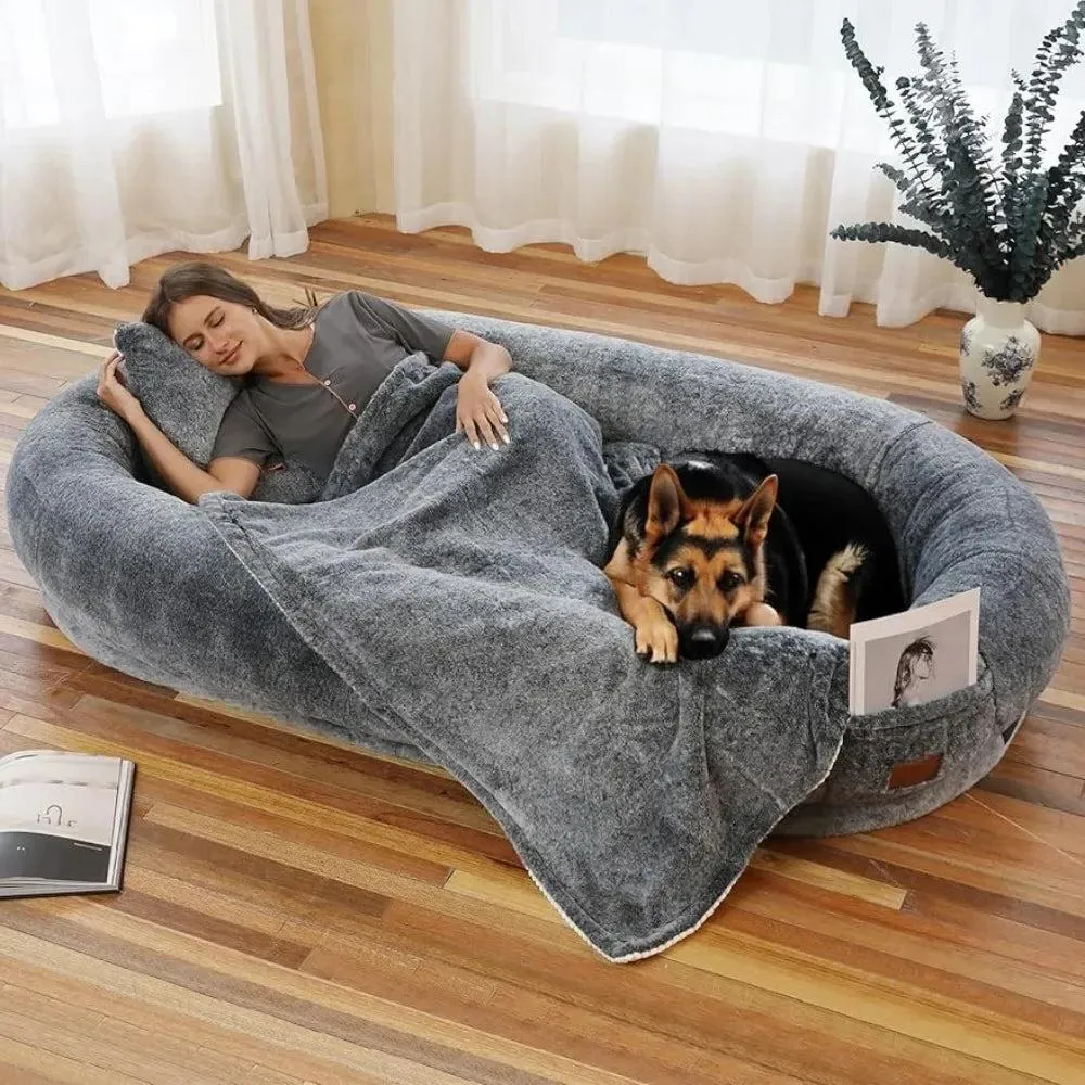Luxury Giant Human Dog Bed With Matching Blanket & Pillow