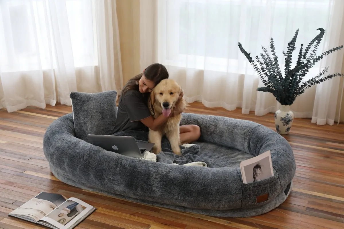 Luxury Giant Human Dog Bed With Matching Blanket & Pillow
