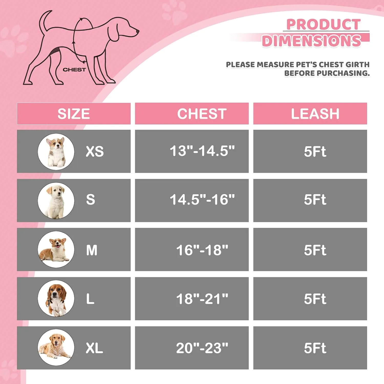 Magshion No Pull Dog Harness and Leash Set for Extra Small Dogs, Heavy Duty 5ft Leash, Padded Pet Vest with Adjustable Velcro & Reflective Strips for Walking, Running, Training in Night, Pink, XS