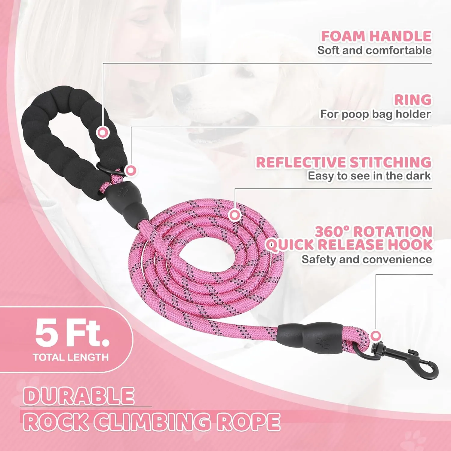 Magshion No Pull Dog Harness and Leash Set for Extra Small Dogs, Heavy Duty 5ft Leash, Padded Pet Vest with Adjustable Velcro & Reflective Strips for Walking, Running, Training in Night, Pink, XS