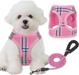 Magshion No Pull Dog Harness and Leash Set for Extra Small Dogs, Heavy Duty 5ft Leash, Padded Pet Vest with Adjustable Velcro & Reflective Strips for Walking, Running, Training in Night, Pink, XS
