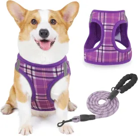 Magshion No Pull Dog Harness and Leash Set for Medium Dogs, Heavy Duty 5ft Leash, Padded Pet Vest with Adjustable Velcro & Reflective Strips for Walking, Running, Training in Night, Purple, M