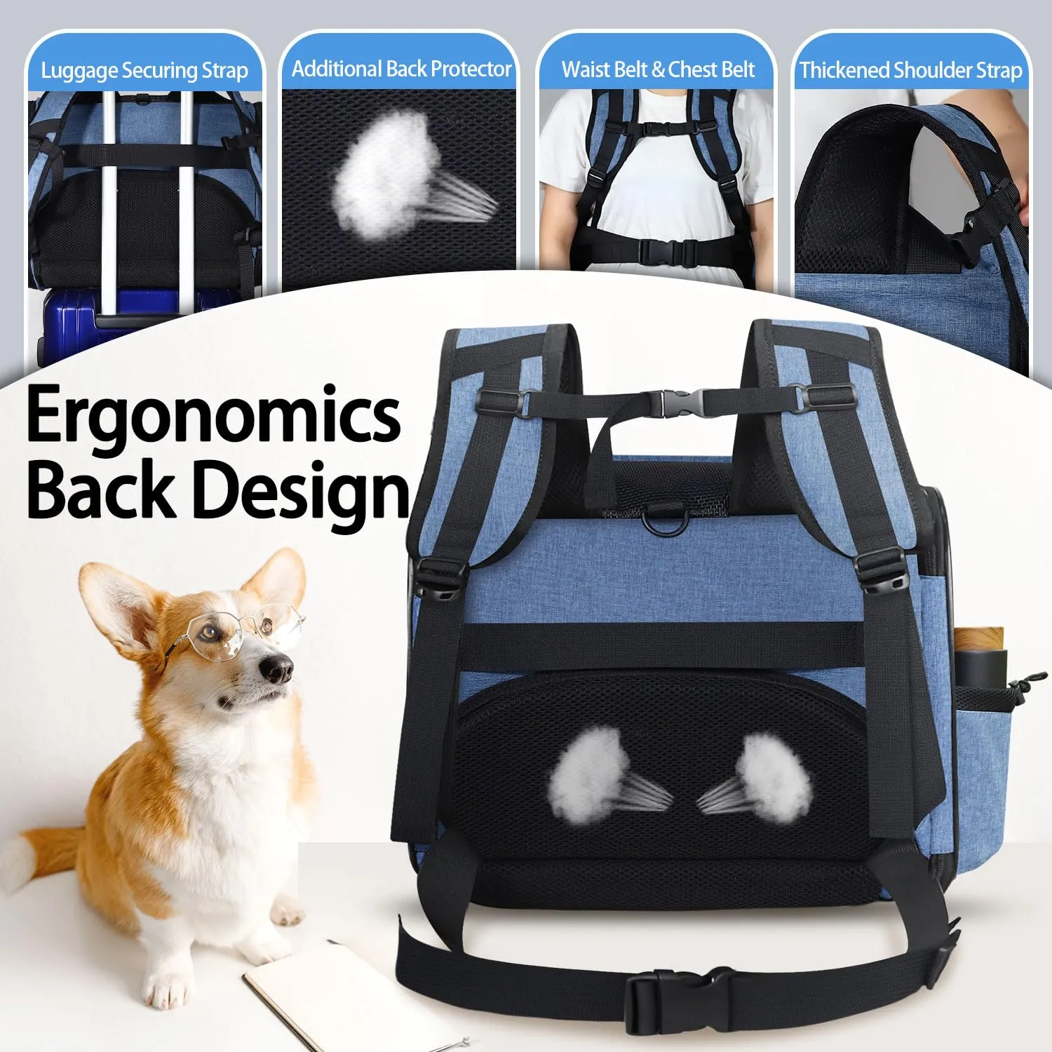Midwest Day Tripper Travel Dog Backpack Pet Carrier - Blue - 10.8" X 14.6" X 16.9" Inches