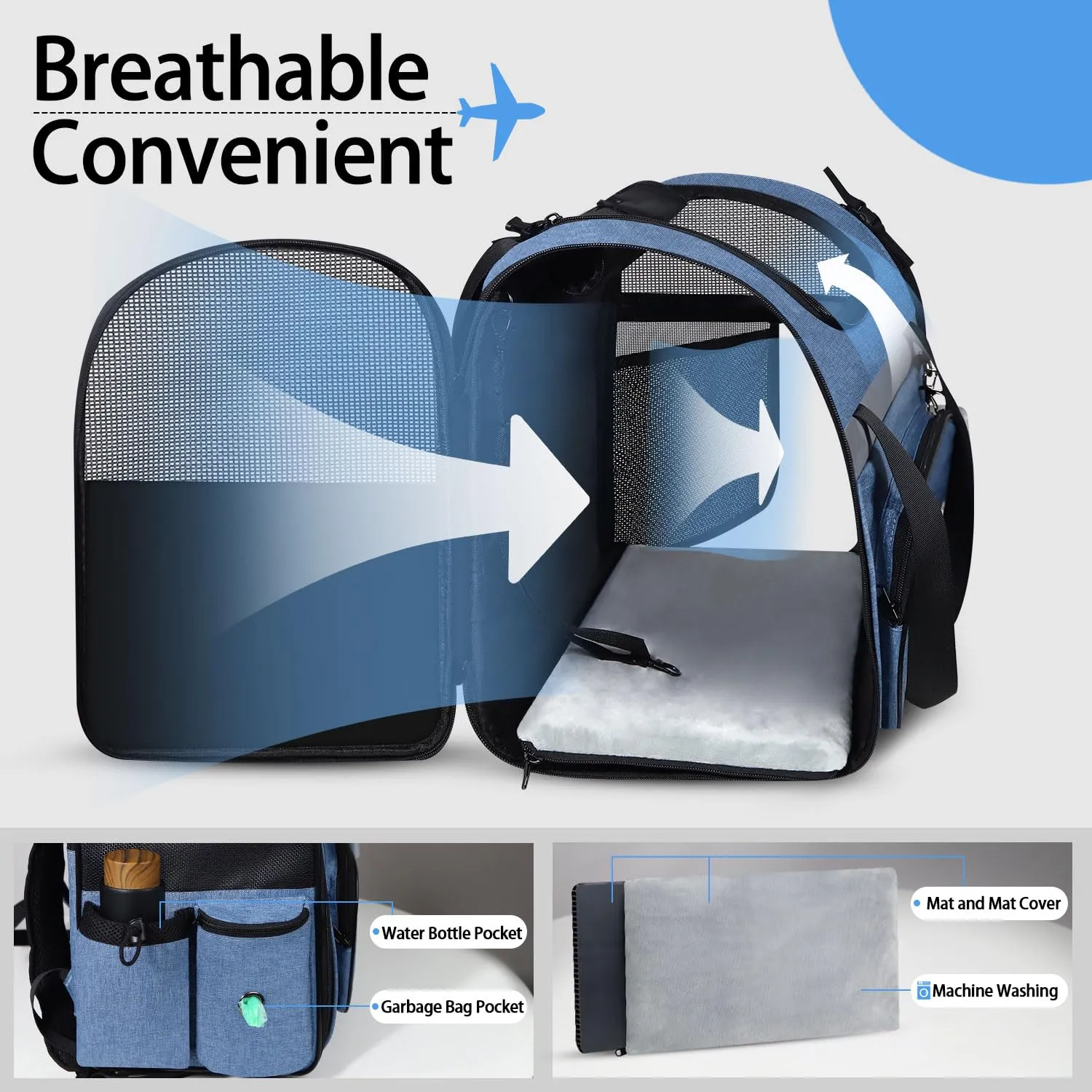 Midwest Day Tripper Travel Dog Backpack Pet Carrier - Blue - 10.8" X 14.6" X 16.9" Inches