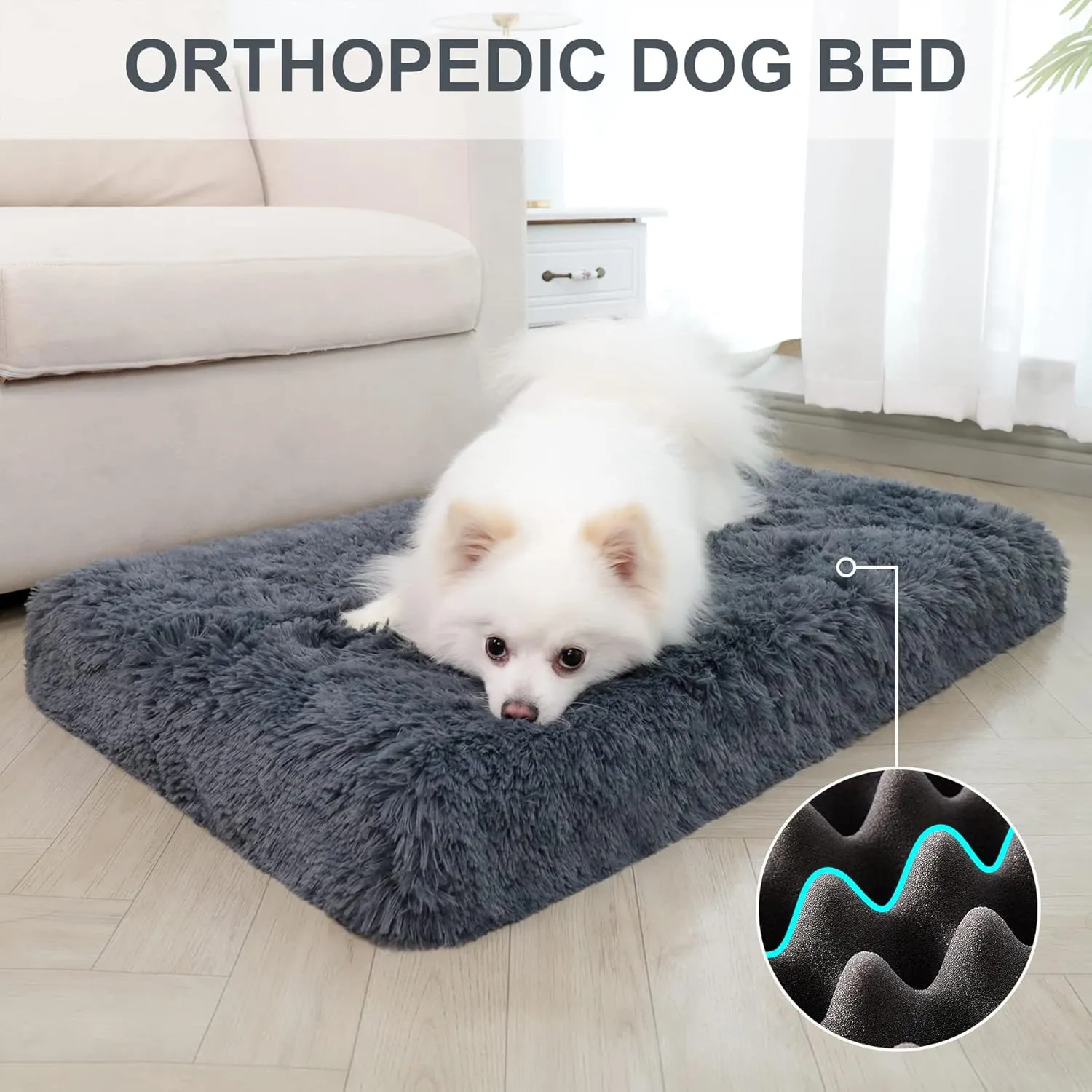 MIHIKK Orthopedic Egg Crate Foam Bed for Medium Dogs, Removable Washable Cover, Waterproof Mattress, Nonskid Bottom, Comfy Anti-Anxiety Pet Mat, 24x16 Inch, Dark Gray