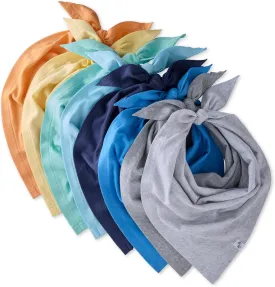 Multipack 100% Organic Cotton Pet Bandanas for Small, Medium and Large Dogs, Rainbow Blues, Medium/Large