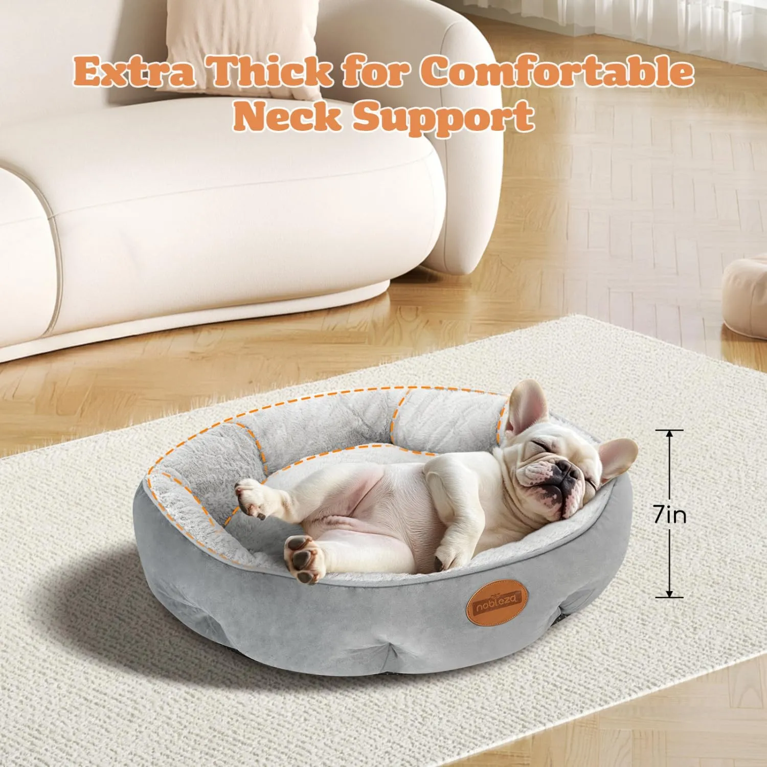 Nobleza Dog Bed Medium Size Dog, Plush Anti Anxiety Donut Round Orthopedic Pet Mat for Sleeping, Supportive Washable Calming Warming Soft Non-Slip Cat Beds for Indoor Cats Washable, 28in, Light Grey