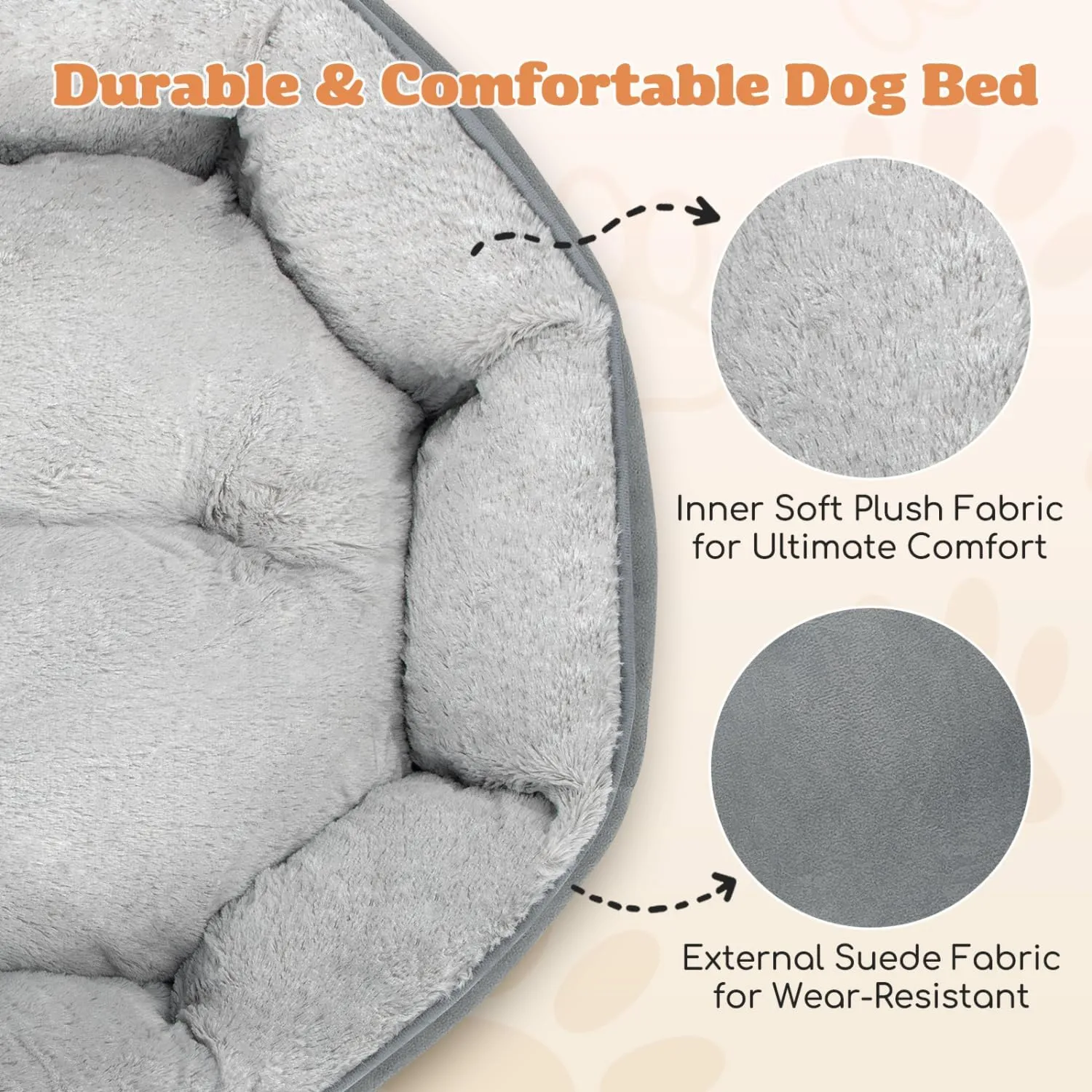 Nobleza Dog Bed Medium Size Dog, Plush Anti Anxiety Donut Round Orthopedic Pet Mat for Sleeping, Supportive Washable Calming Warming Soft Non-Slip Cat Beds for Indoor Cats Washable, 28in, Light Grey