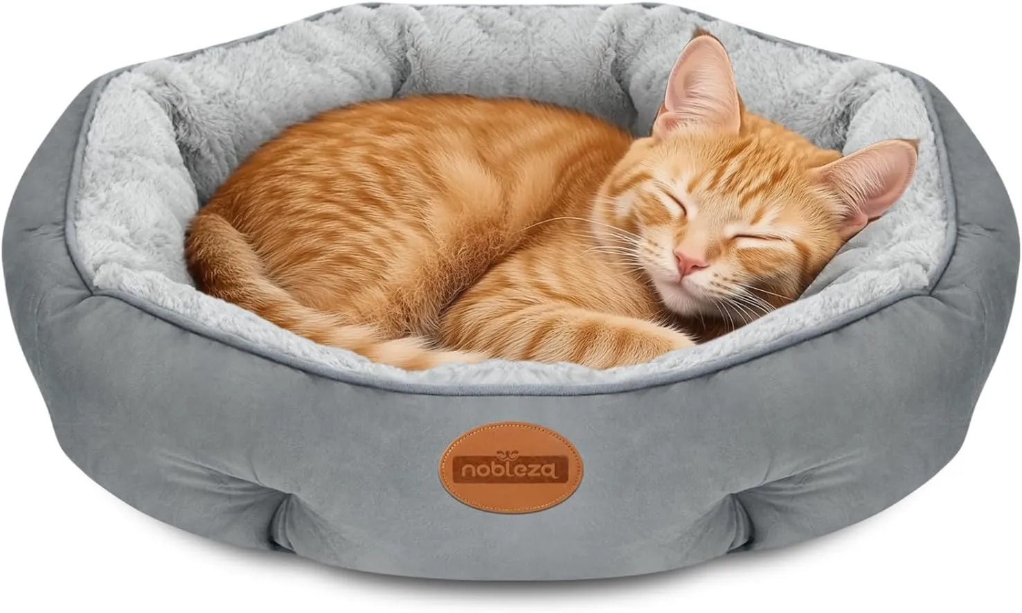 Nobleza Dog Bed Medium Size Dog, Plush Anti Anxiety Donut Round Orthopedic Pet Mat for Sleeping, Supportive Washable Calming Warming Soft Non-Slip Cat Beds for Indoor Cats Washable, 28in, Light Grey