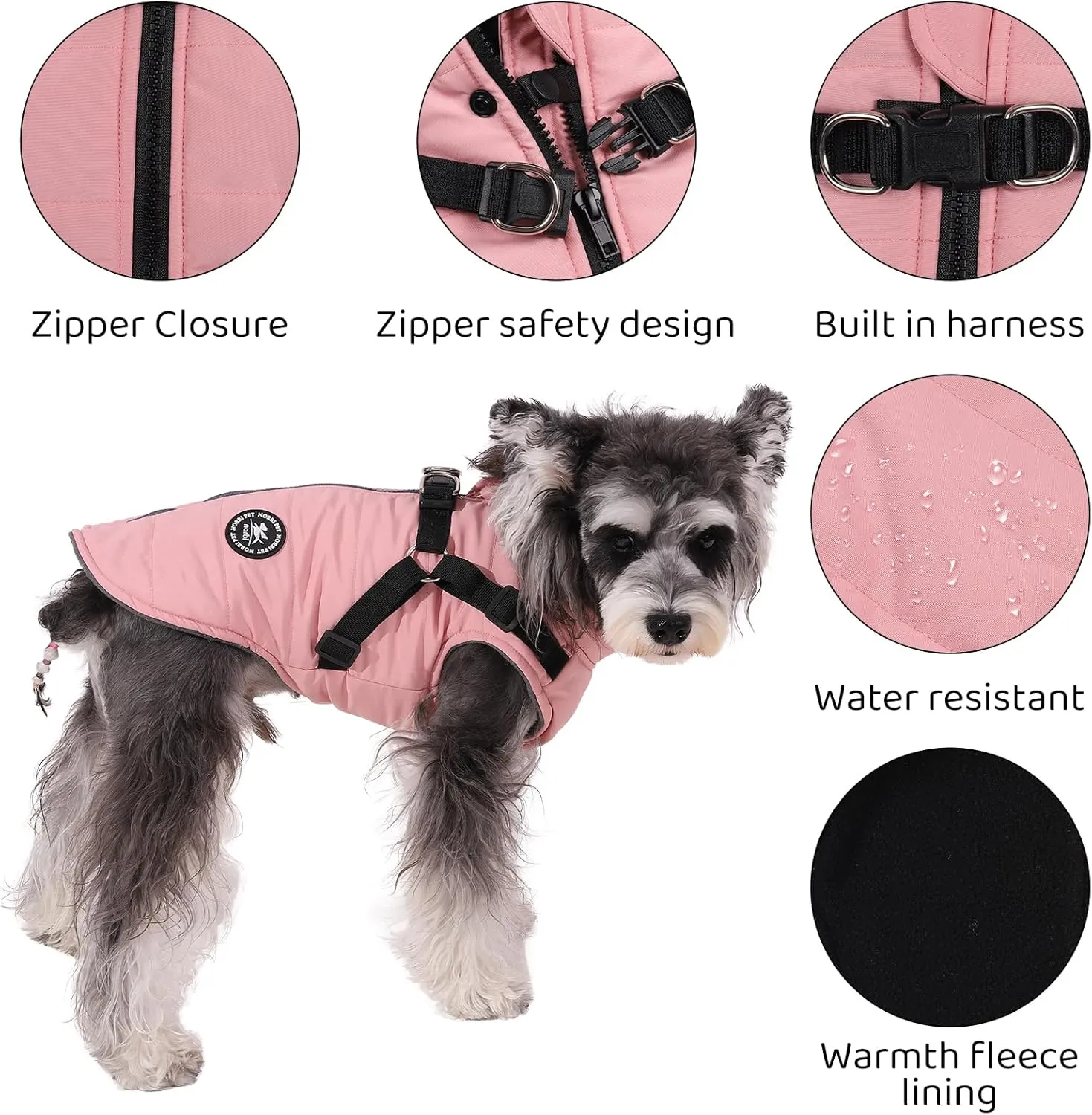 Norbi Dog Coat - Winter Jacket with Built-in Harness, Adjustable Warm Coats for Small to Large Dogs, Perfect for Cold Weather