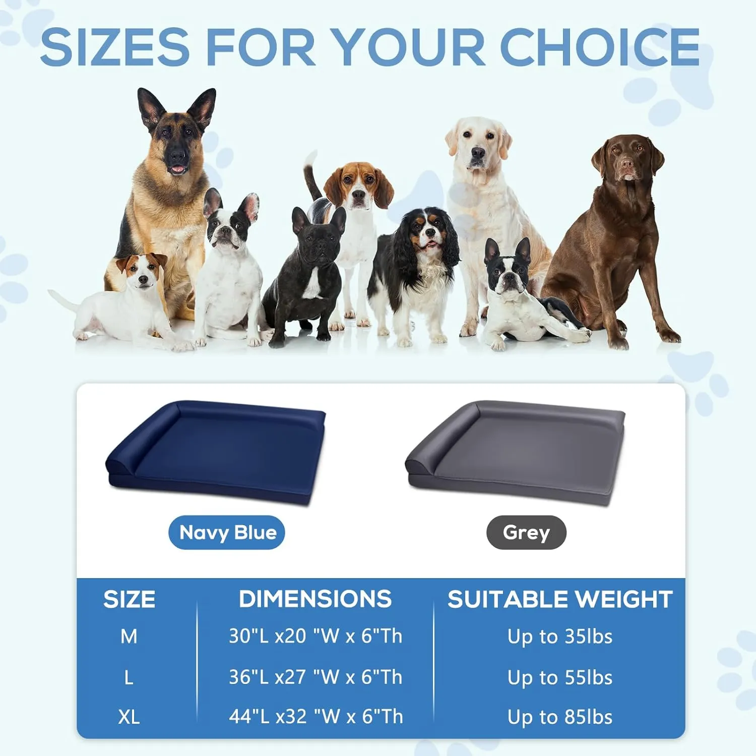 Orthopedic Dog Bed Dog Sofa for Large Dogs - Cool 900D Oxford Fabric, 3" Egg Crate Foam, Waterproof, Removable Washable Cover, Non-Slip Bottom, 44x32 Inch, Navy Blue