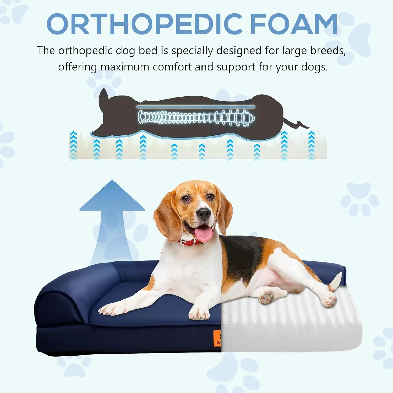 Orthopedic Dog Bed Dog Sofa for Large Dogs - Cool 900D Oxford Fabric, 3" Egg Crate Foam, Waterproof, Removable Washable Cover, Non-Slip Bottom, 44x32 Inch, Navy Blue