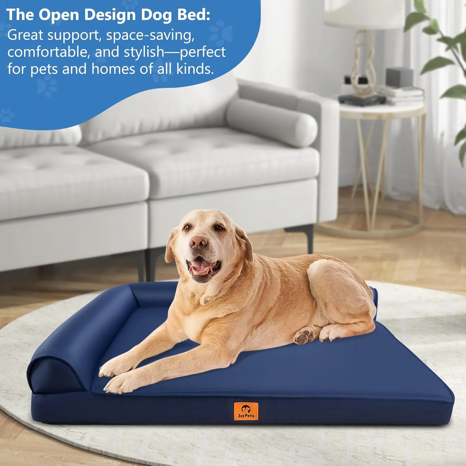 Orthopedic Dog Bed Dog Sofa for Large Dogs - Cool 900D Oxford Fabric, 3" Egg Crate Foam, Waterproof, Removable Washable Cover, Non-Slip Bottom, 44x32 Inch, Navy Blue
