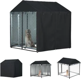 Outdoor Heavy Duty Dog Kennel Mesh Cage Cover - Waterproof & Dustproof - 600D - 6.76 ft X 6.76 ft X 5.5 ft