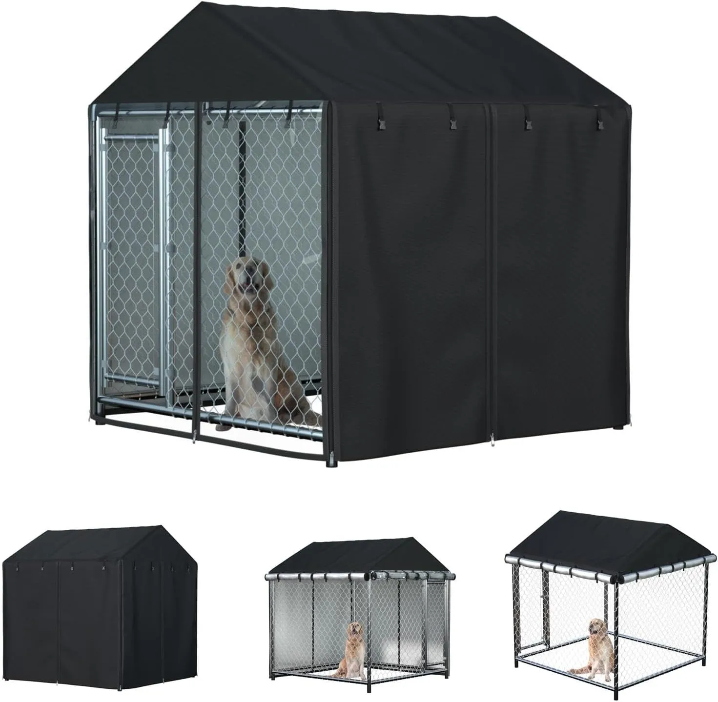 Outdoor Heavy Duty Dog Kennel Mesh Cage Cover - Waterproof & Dustproof - 600D - 6.76 ft X 6.76 ft X 5.5 ft