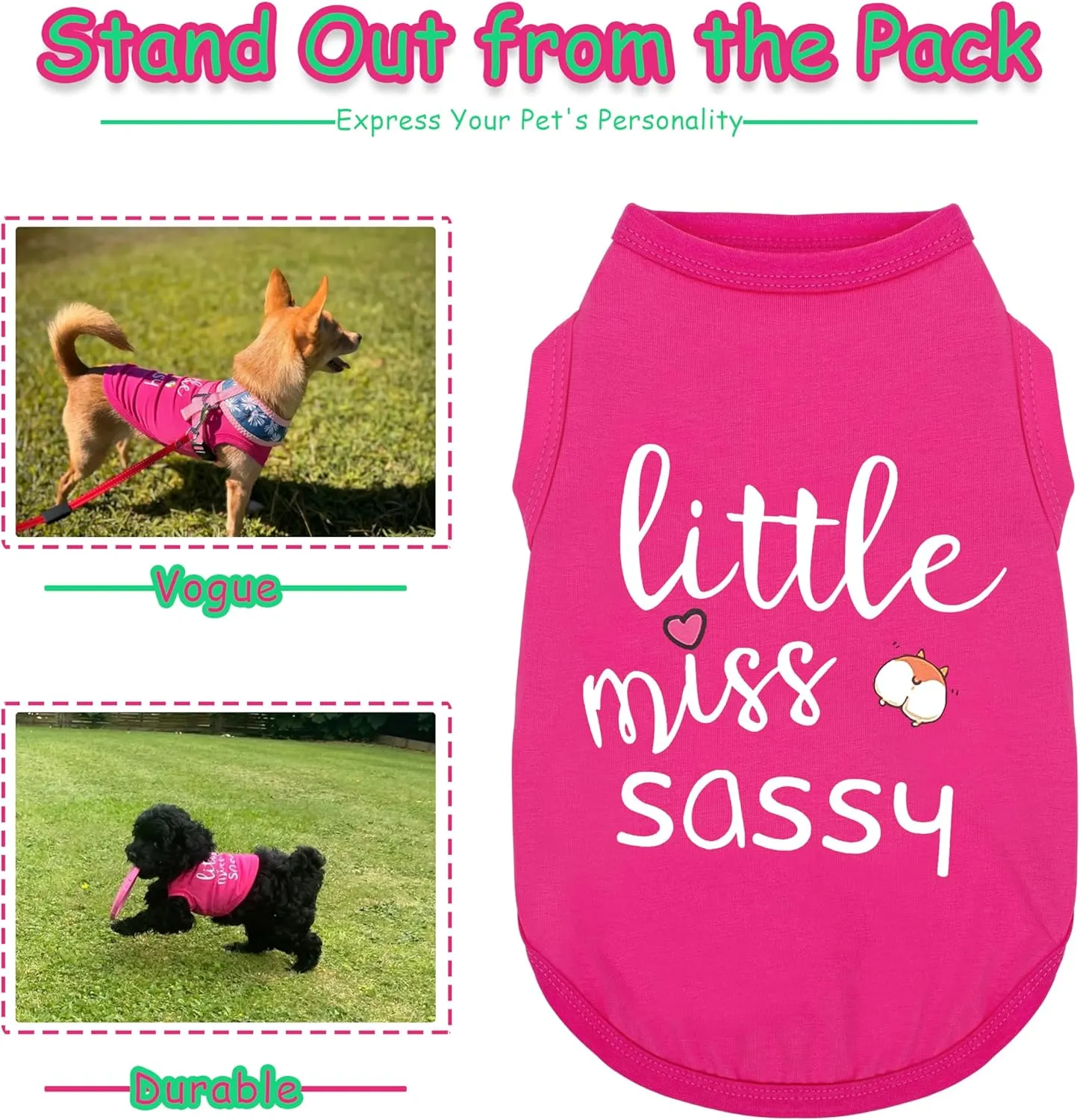 Paiaite Dog Clothes Fashionable Sleeveless Pet Vest: 'Little Miss Sassy' Printed Cotton Dog Shirt, Ideal for Small, Medium, and Large Breeds, Ensuring Comfort and Breathability Black M