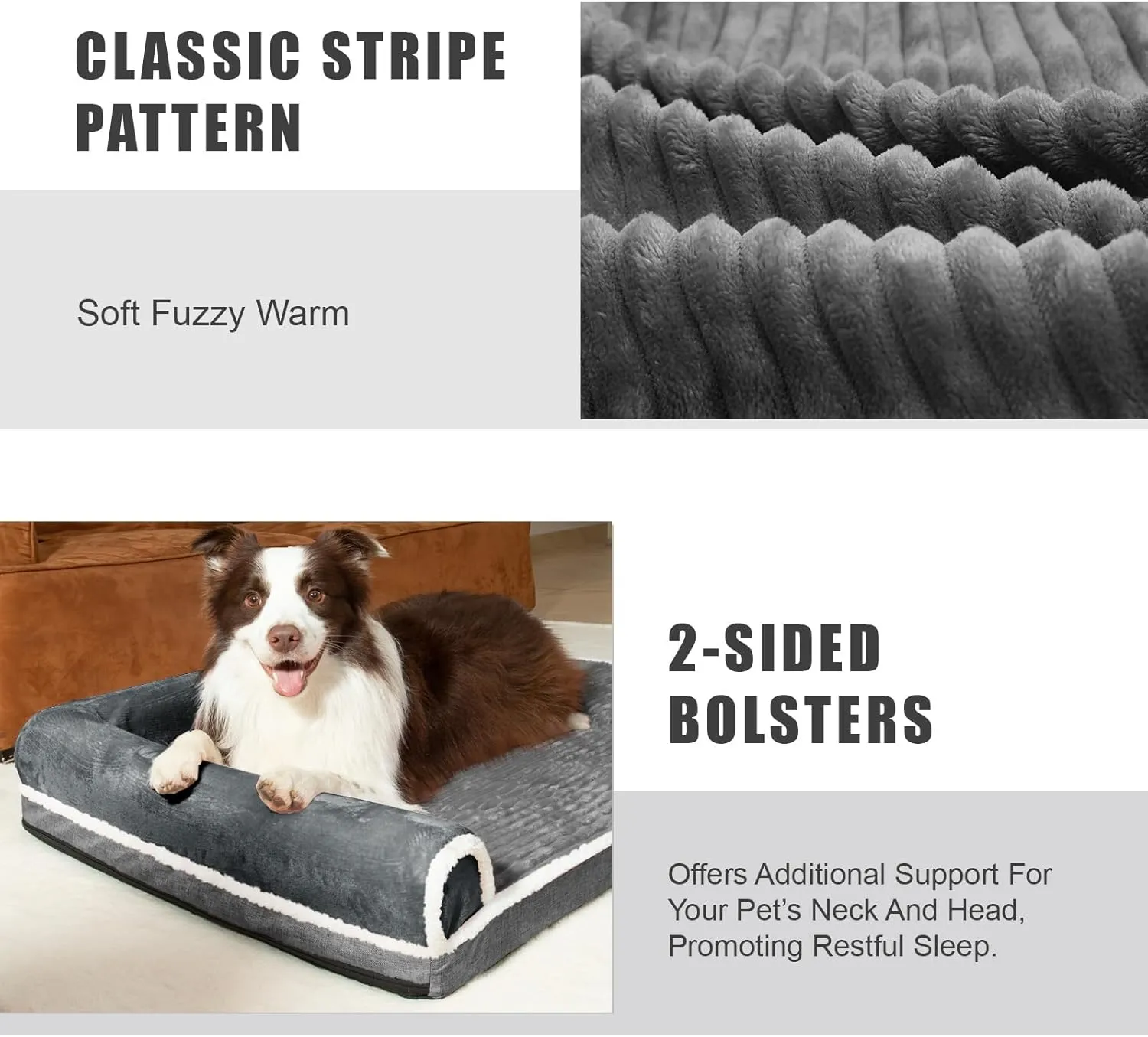 Patas Lague Orthopedic Dog Bed for Large Dogs Waterproof Comfortable L Shaped Medium Non-Slip Soft Warm Pet Sofa Sleep Bed mat with Removable Washable Cover 36''X24'' Grey