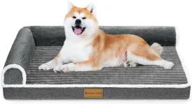 Patas Lague Orthopedic Dog Bed for Large Dogs Waterproof Comfortable L Shaped Medium Non-Slip Soft Warm Pet Sofa Sleep Bed mat with Removable Washable Cover 36''X24'' Grey