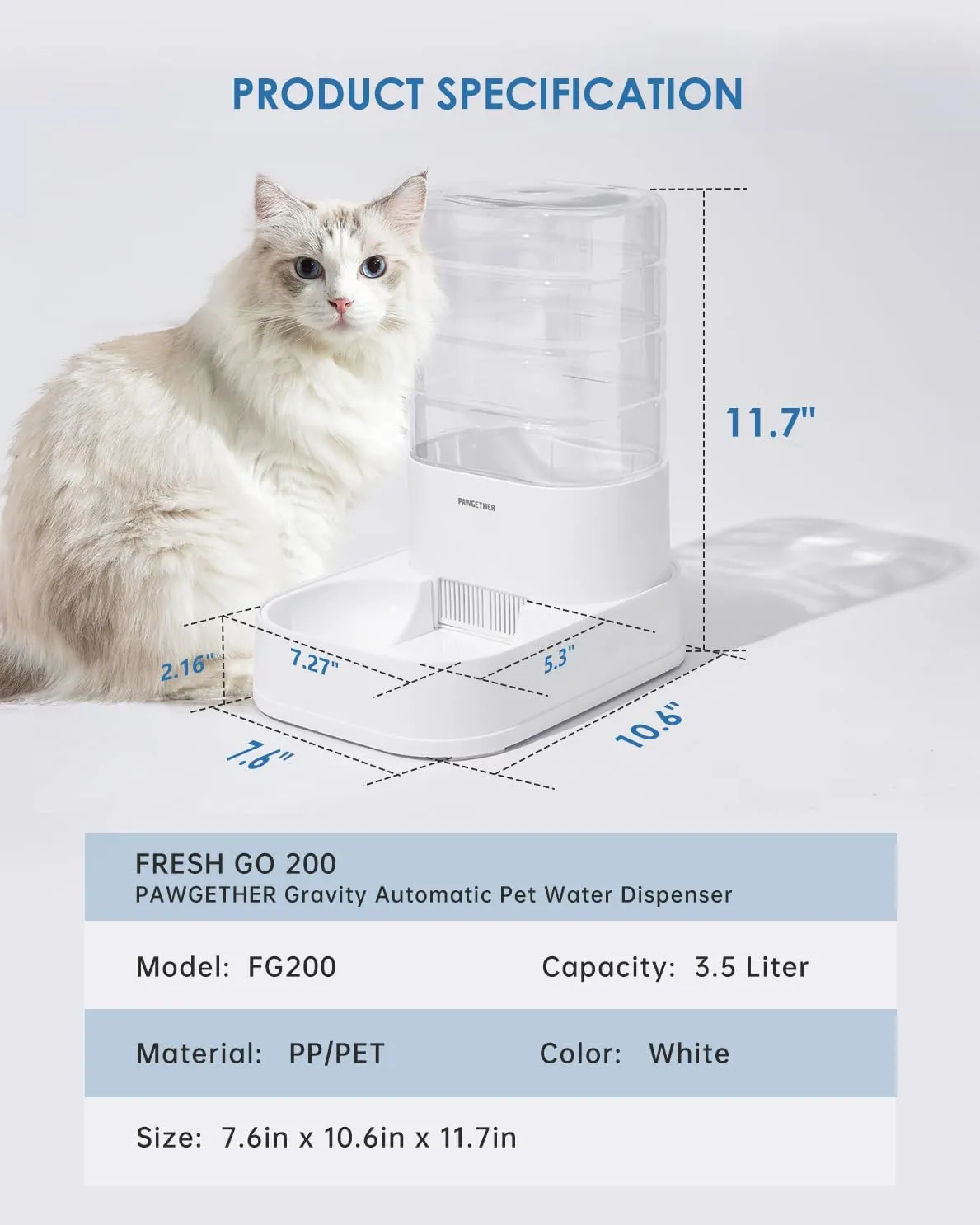 PAWGETHER Gravity Automatic Pet Water Dispenser with 1 Filter for Cats and Small Dogs 1 Gallon/3.5L Auto Pet Waterer Dog Water Dispenser, Easy to Fill