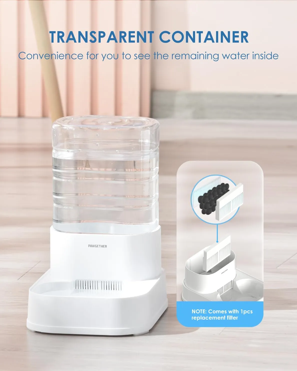 PAWGETHER Gravity Automatic Pet Water Dispenser with 1 Filter for Cats and Small Dogs 1 Gallon/3.5L Auto Pet Waterer Dog Water Dispenser, Easy to Fill