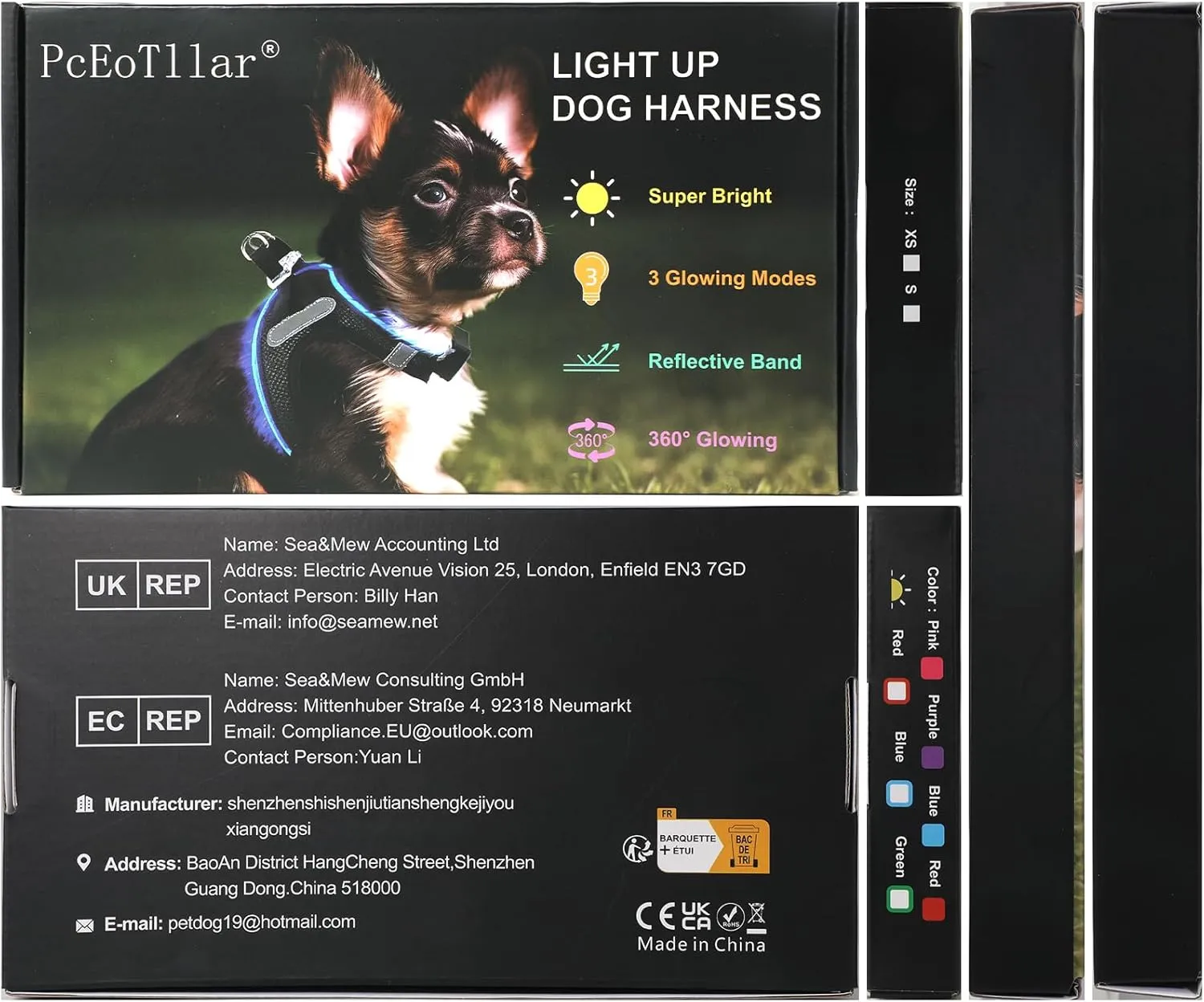 PceoTllar Light Up Dog Harness, LED No Pull Reflective Dog Harness, Flashing Lighted for Night Walking - Small/Medium, (Black Blue,xs)