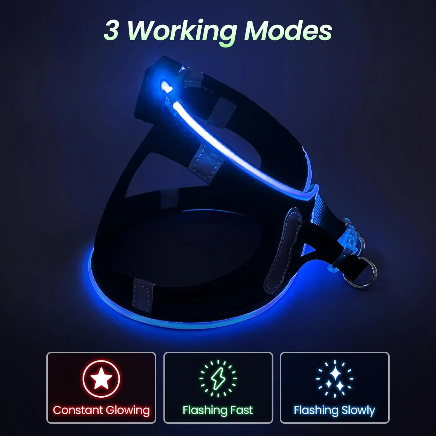 PceoTllar Light Up Dog Harness, LED No Pull Reflective Dog Harness, Flashing Lighted for Night Walking - Small/Medium, (Black Blue,xs)