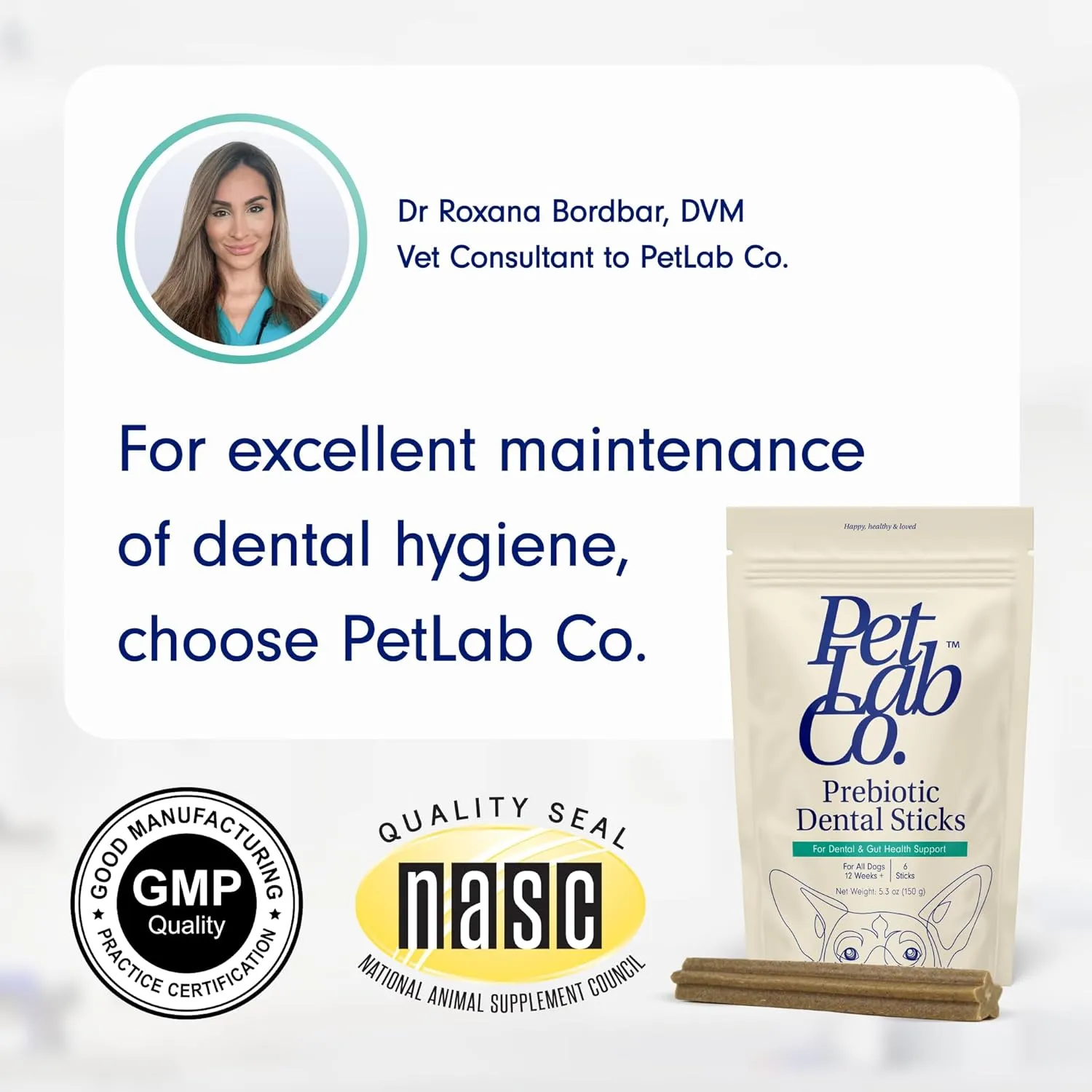 PetLab Co. Dental Sticks  Dog Dental Chews -Target Plaque & Tartar Build-Up at The Source - Designed to Maintain Your Dogs Oral Health, Keep Breath Fresh and Provide Digestive Help (6 Sticks)