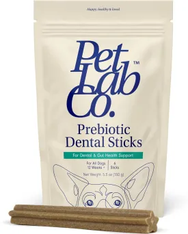 PetLab Co. Dental Sticks  Dog Dental Chews -Target Plaque & Tartar Build-Up at The Source - Designed to Maintain Your Dogs Oral Health, Keep Breath Fresh and Provide Digestive Help (6 Sticks)