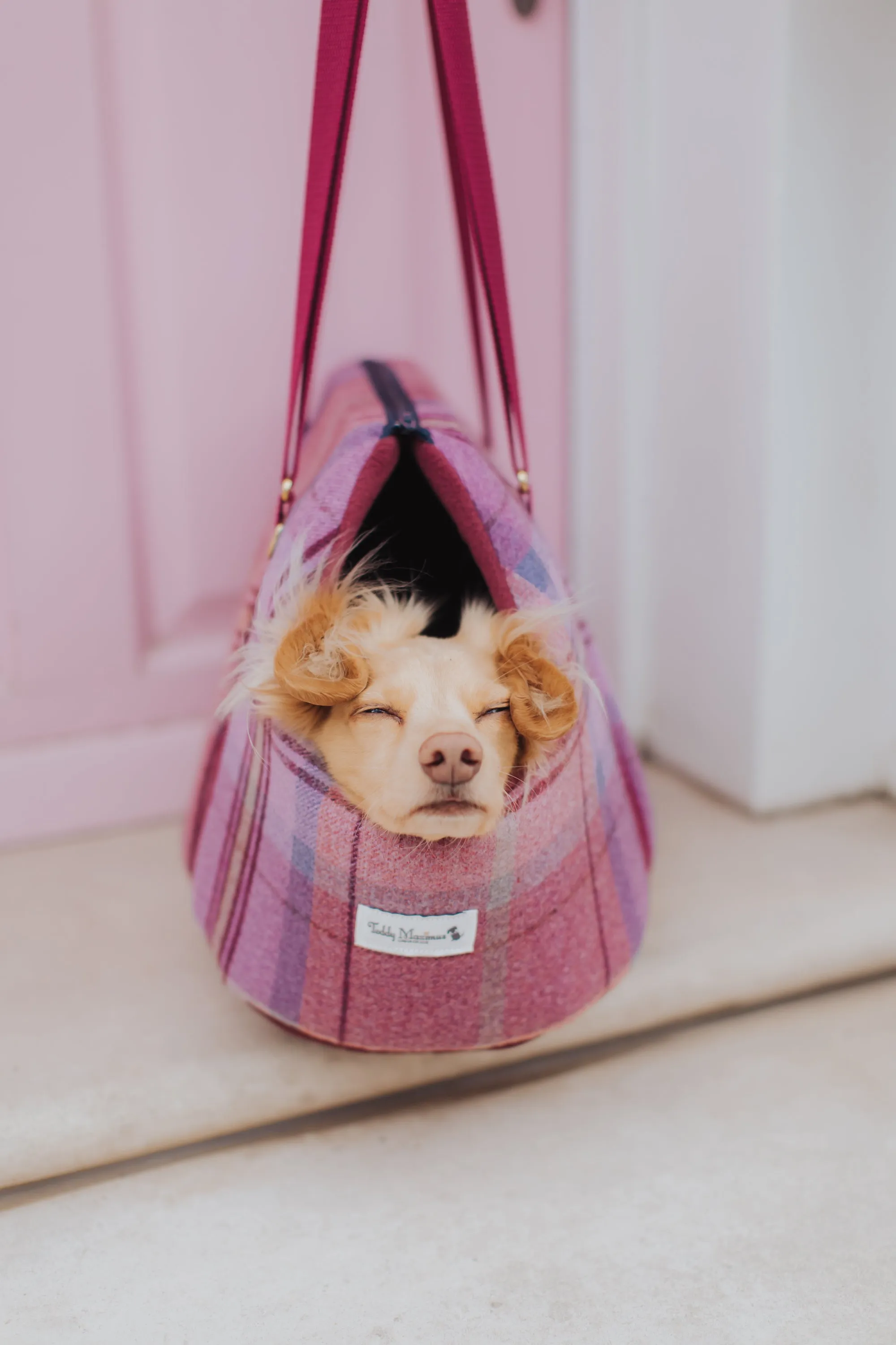 Pink Sheltie Adjustable Plaid Luxury Dog Carrier
