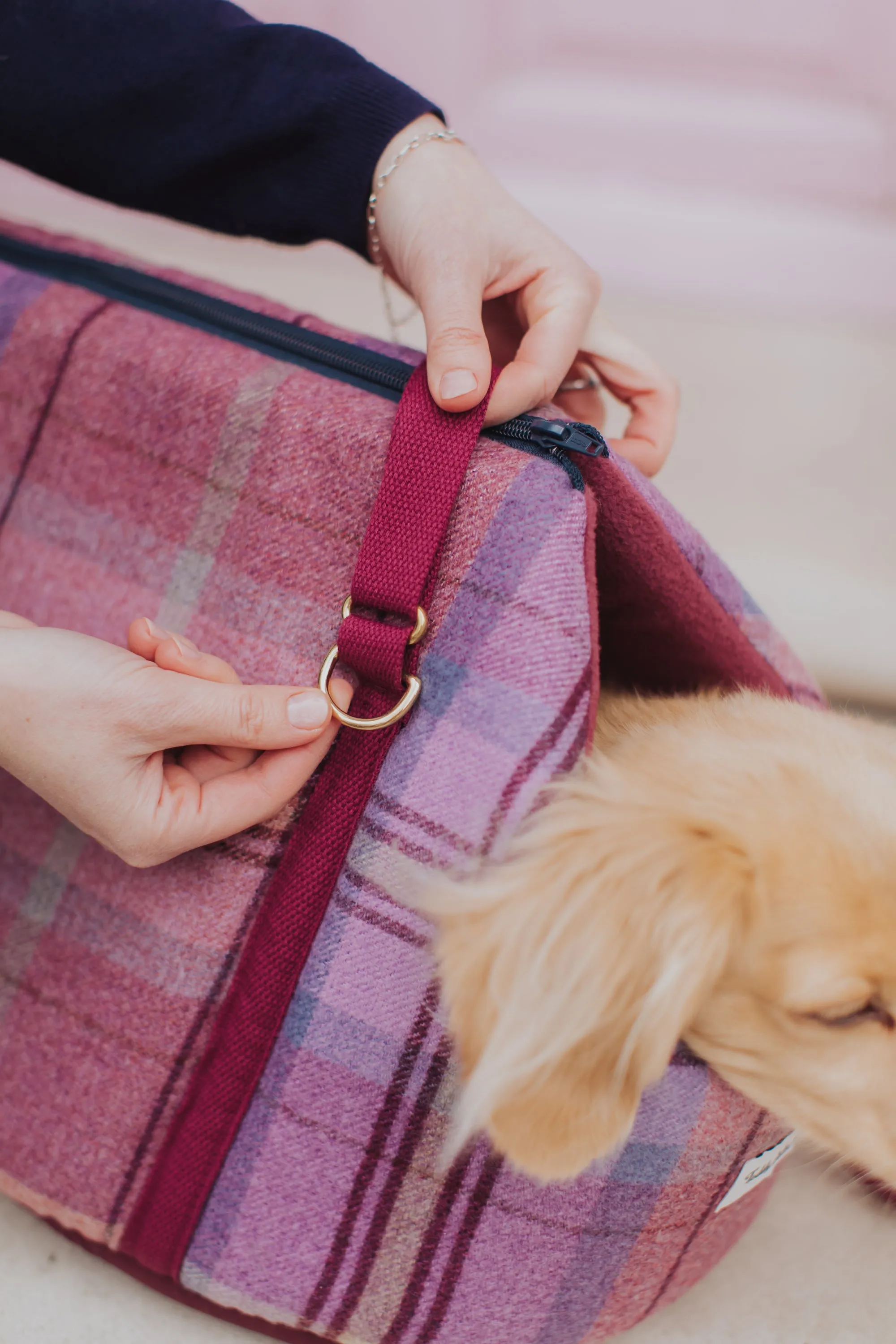 Pink Sheltie Adjustable Plaid Luxury Dog Carrier