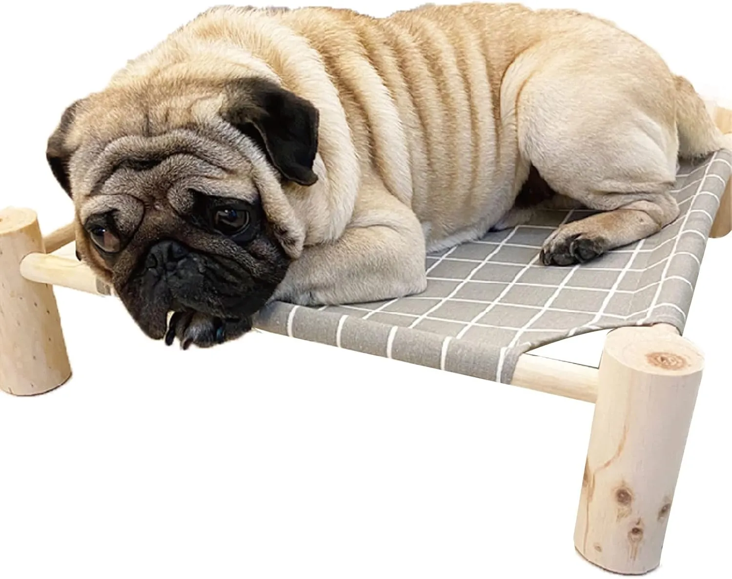 Pozico Elevated Cat Bed for Small Dogs & Cats  Raised Pet Hammock Bed, Wooden Frame Indoor Outdoor Dog Cot, Breathable Mesh Puppy Bed, Portable Cat Lounger  Grey Grid