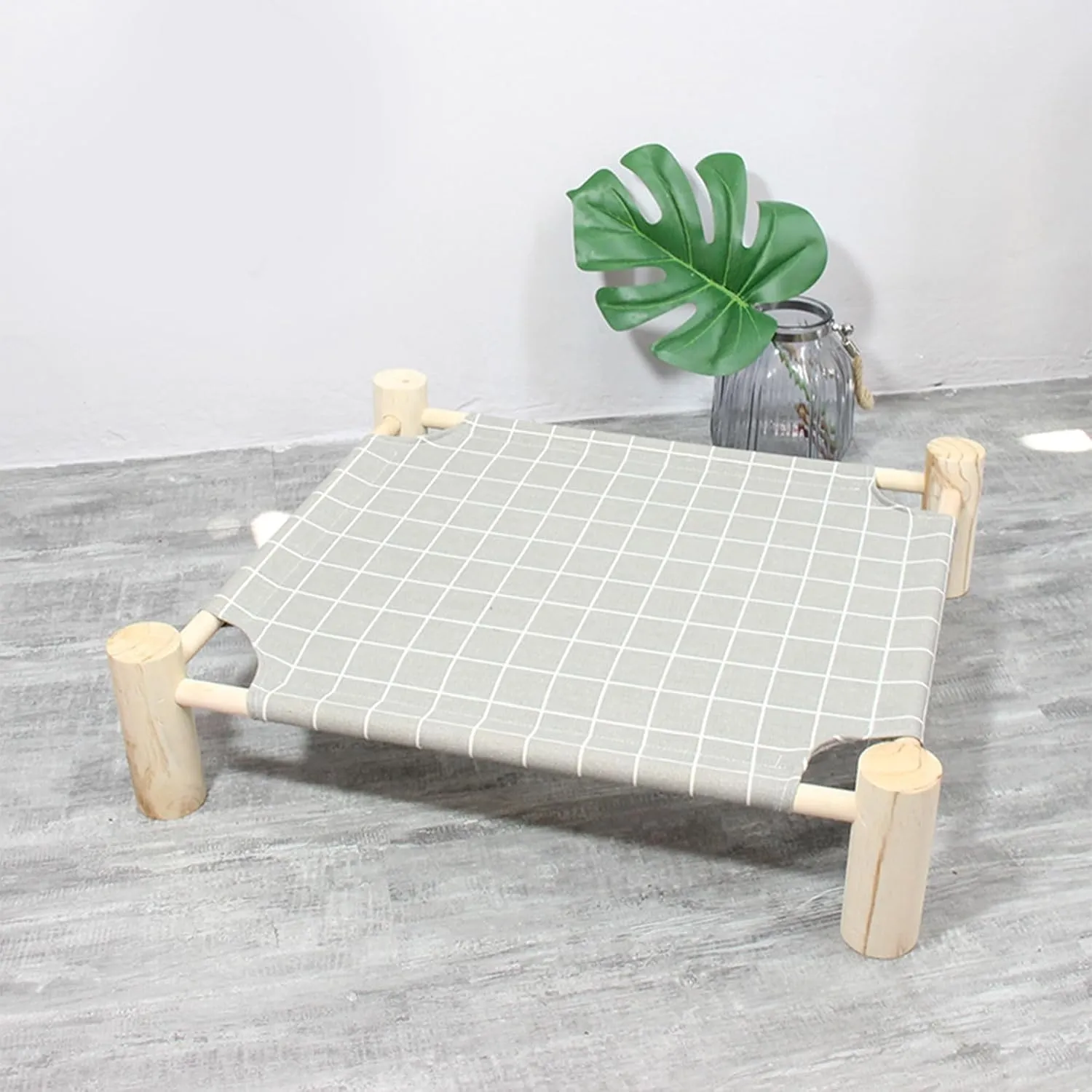 Pozico Elevated Cat Bed for Small Dogs & Cats  Raised Pet Hammock Bed, Wooden Frame Indoor Outdoor Dog Cot, Breathable Mesh Puppy Bed, Portable Cat Lounger  Grey Grid