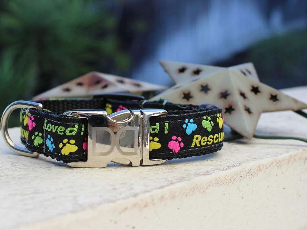 Rescue Me Custom Dog Collar by Diva Dog (Optional Matching Leash Available)