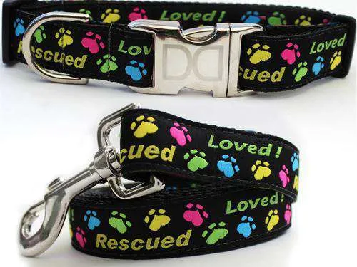 Rescue Me Custom Dog Collar by Diva Dog (Optional Matching Leash Available)