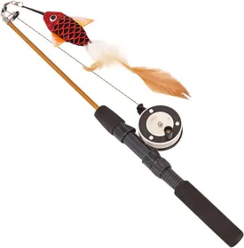 Retractable Cat Teaser Wand Toy, Pulley Telescopic Fishing Rod Cat Toy Manual Reel Design, Safe to Use for Kicking for Biting, Feather End Teases and Entices Cats to Pounce and Chase (Black)