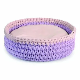 Round Woven Bed For Cats - 40Cm - Grey/Red