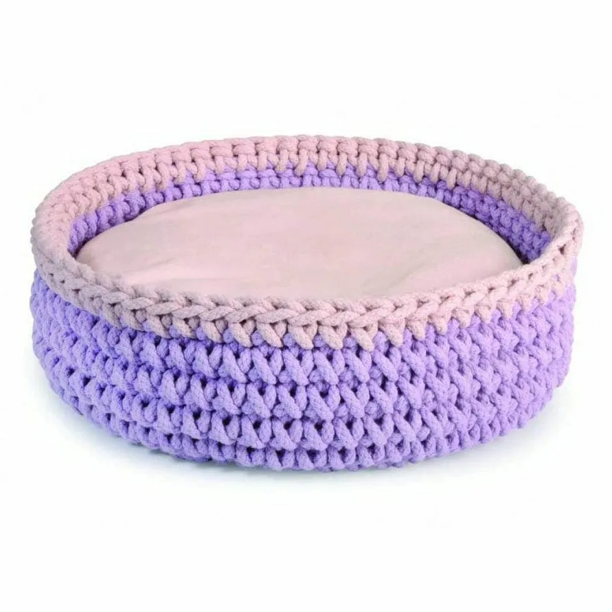 Round Woven Bed For Cats - 40Cm - Grey/Red