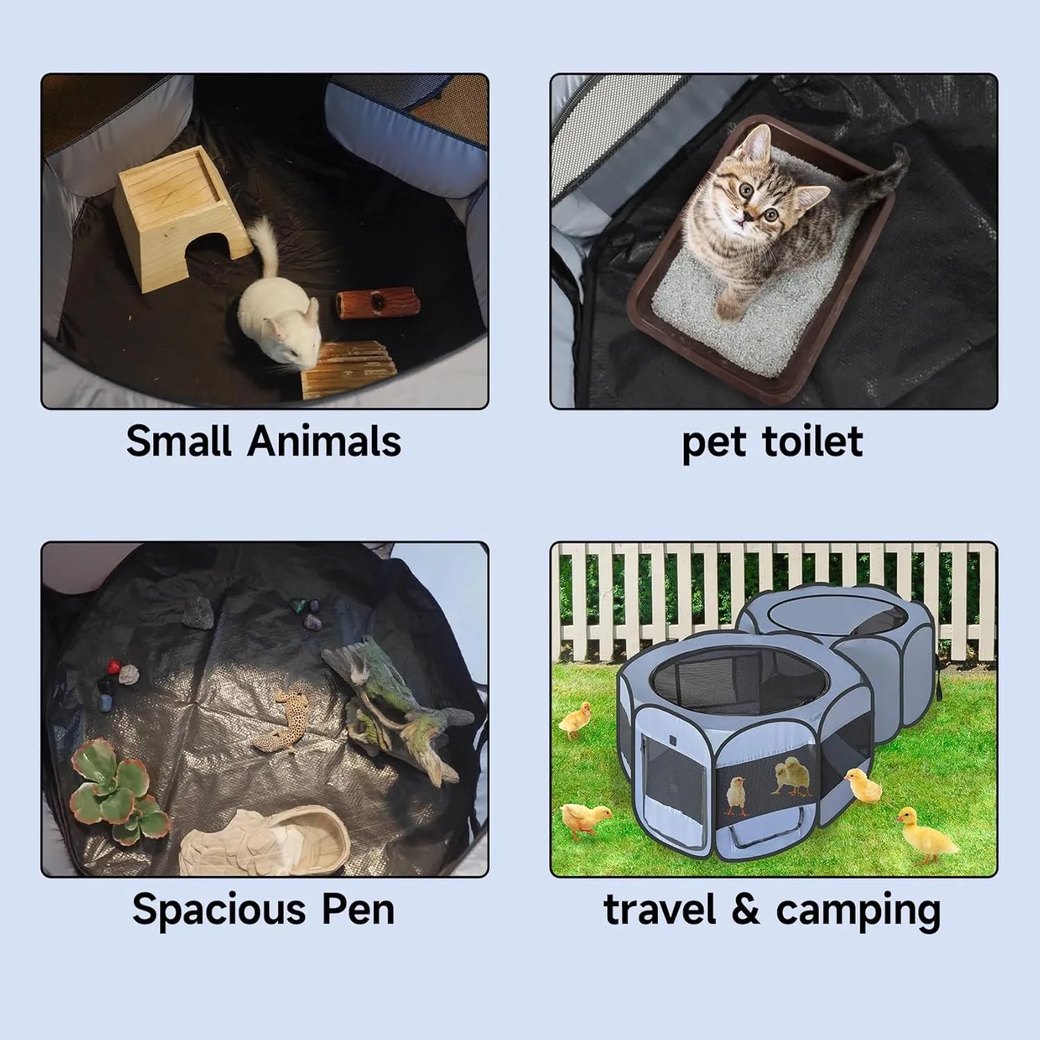 Small Animals Playpen Pop up Small Pet Cage Enclosure Hutch Tent Chick Run Brooder Box Coop Foldable Kennel for Kitten Ferret Puppy Guinea Pig Rabbit Hamster Chinchillas(No Divider, Unified Space)