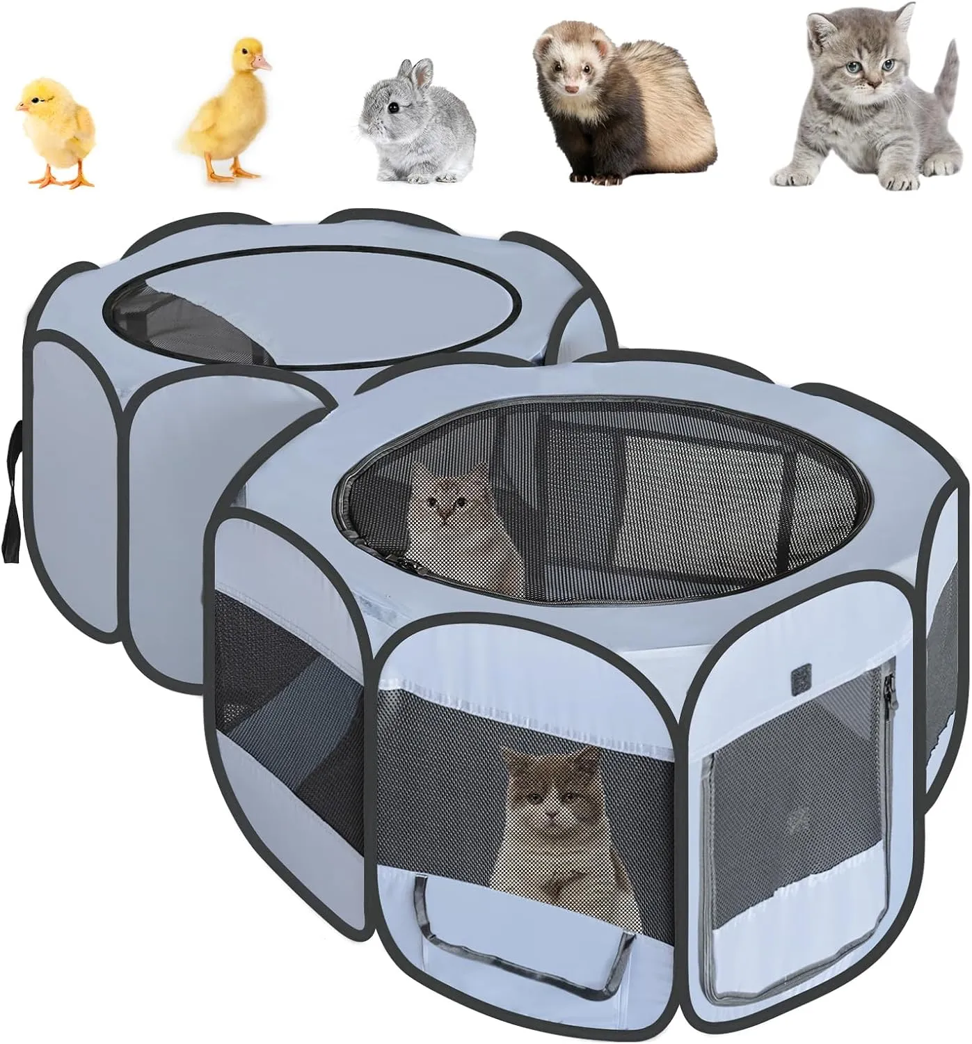 Small Animals Playpen Pop up Small Pet Cage Enclosure Hutch Tent Chick Run Brooder Box Coop Foldable Kennel for Kitten Ferret Puppy Guinea Pig Rabbit Hamster Chinchillas(No Divider, Unified Space)