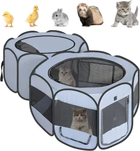 Small Animals Playpen Pop up Small Pet Cage Enclosure Hutch Tent Chick Run Brooder Box Coop Foldable Kennel for Kitten Ferret Puppy Guinea Pig Rabbit Hamster Chinchillas(No Divider, Unified Space)