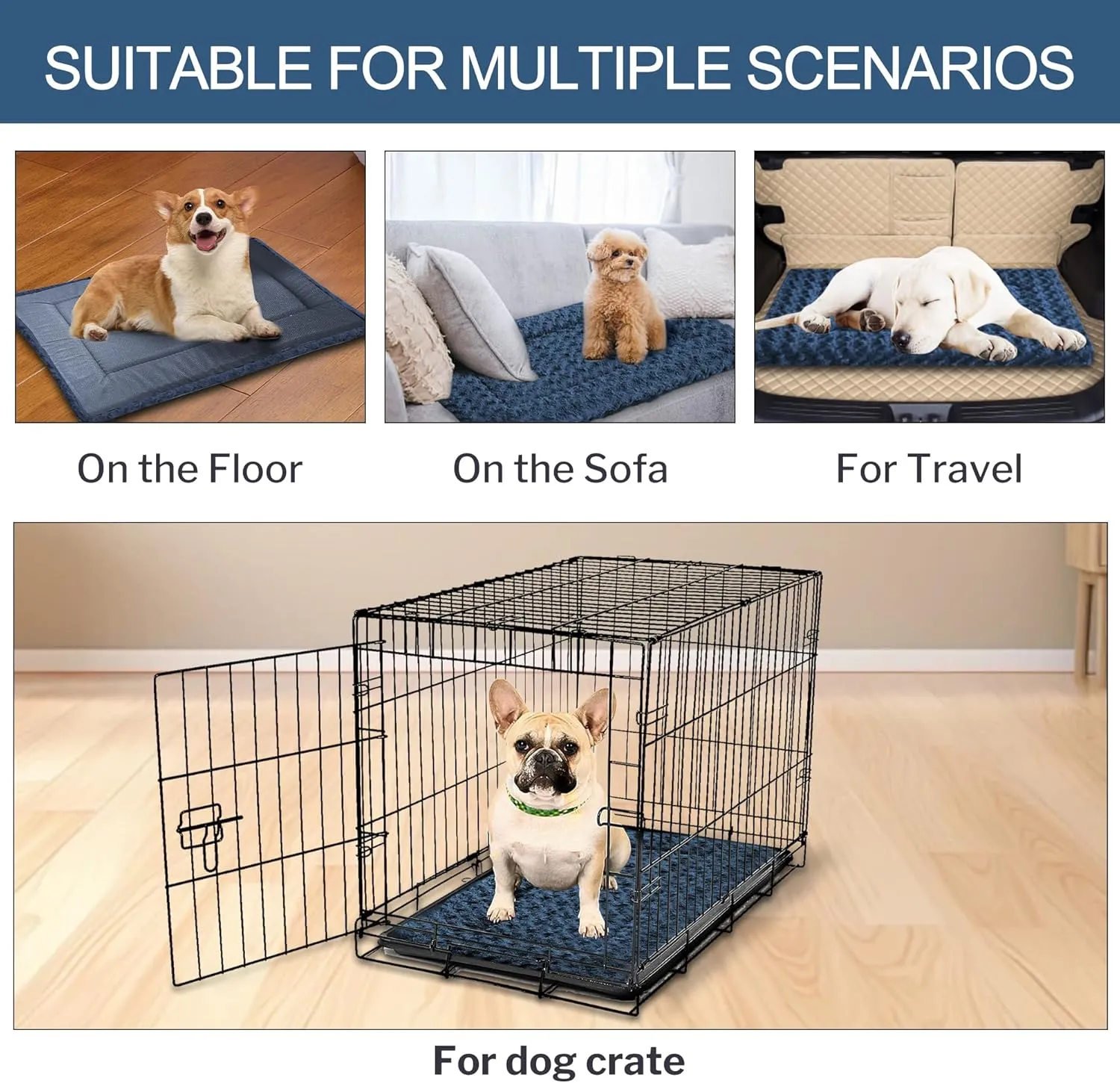 Small Dog Pads for Puppies - Square, Soft, and Chew Resistant Beds, Ideal for Travel or Indoor Use, Machine Washable and Durable for Small Breeds, Perfect for Cages or Crates Blue Pads& Cats
