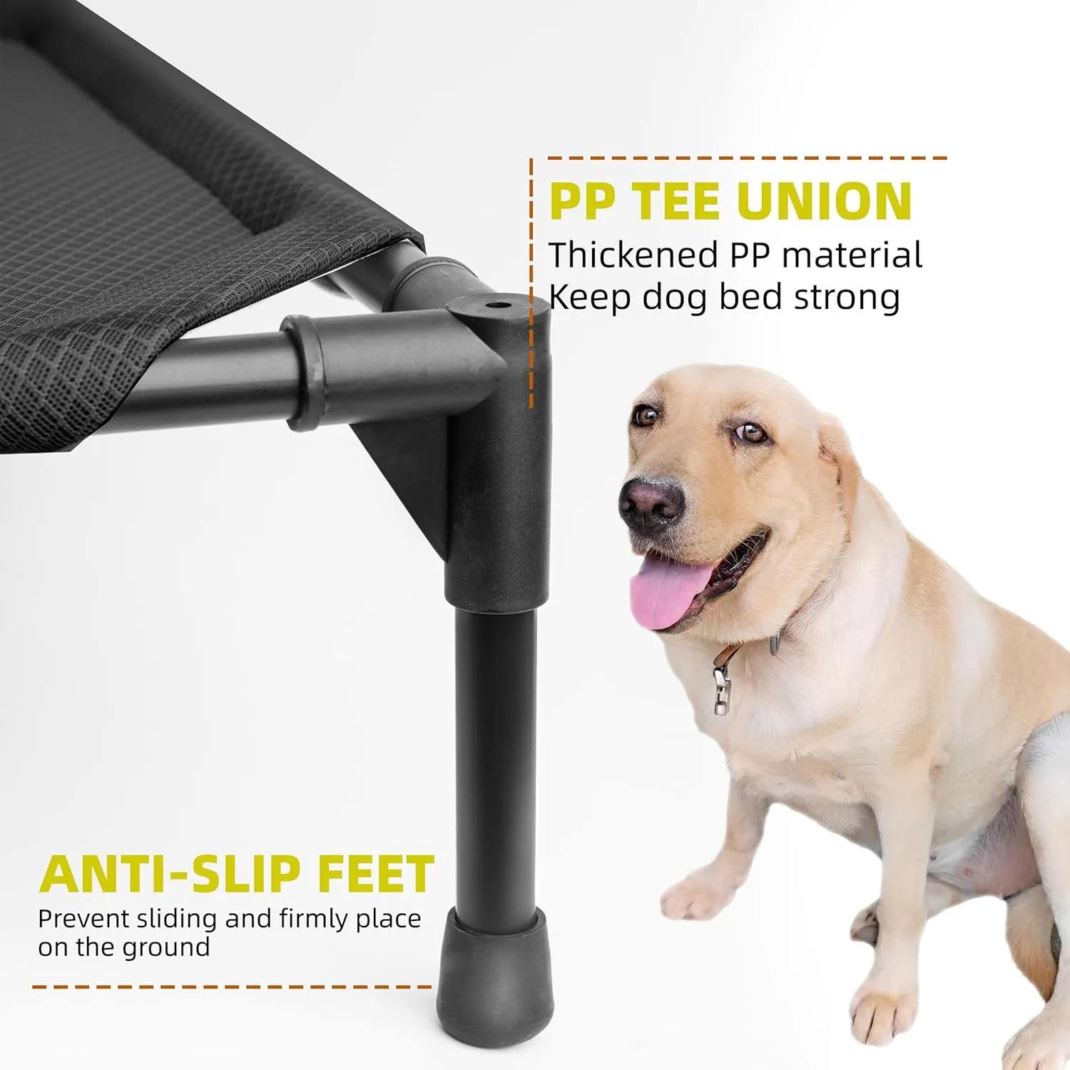 Soft Mesh Elevated Pet Bed for Large Medium Dogs Outdoor Resting Cot with Water-Resistant, Air-Permeable, Cooling and Anti-Skid Portable Dog Bed, Up to 80 lbs,33.3" L x 25.2" W x 6.9" H, Black