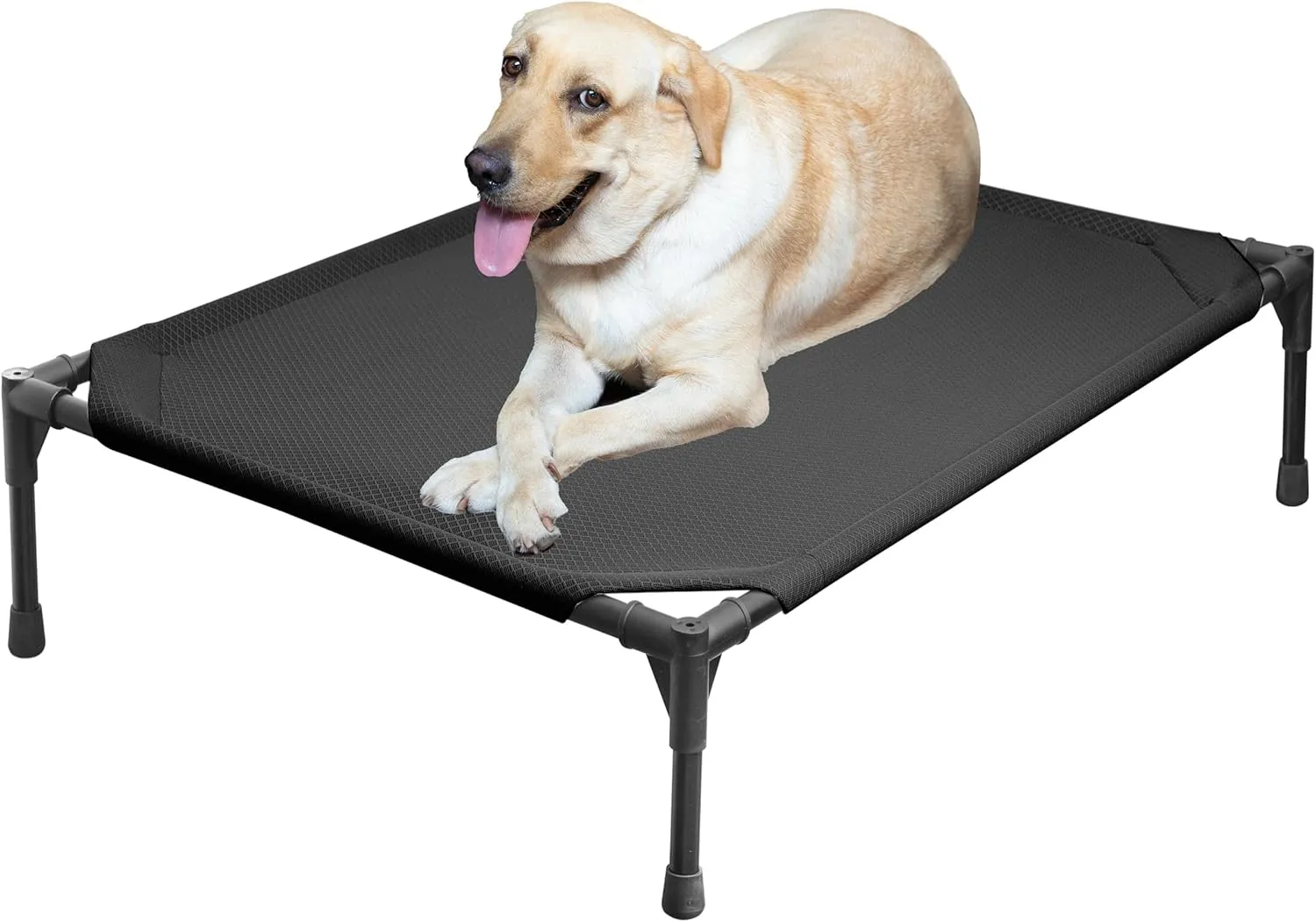 Soft Mesh Elevated Pet Bed for Large Medium Dogs Outdoor Resting Cot with Water-Resistant, Air-Permeable, Cooling and Anti-Skid Portable Dog Bed, Up to 80 lbs,33.3" L x 25.2" W x 6.9" H, Black