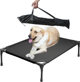 Soft Mesh Elevated Pet Bed for Large Medium Dogs Outdoor Resting Cot with Water-Resistant, Air-Permeable, Cooling and Anti-Skid Portable Dog Bed, Up to 80 lbs,33.3" L x 25.2" W x 6.9" H, Black