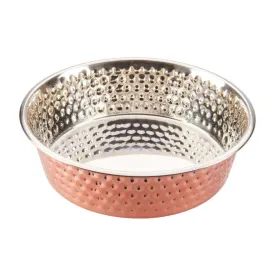Spot Honeycomb Non-Skid Stainless Steel Dog Bowl, Hammered Exterior Copper