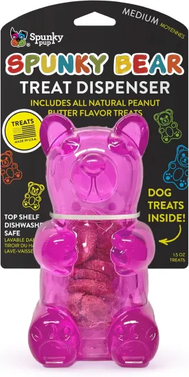 Spunky pup Spunky Bear Interactive Dog Toys with Treats Included - Treat-Holding Puzzle for Boredom & Stimulation - Peanut Butter Flavor - Dishwasher Safe - Assorted Neon Colors- Medium