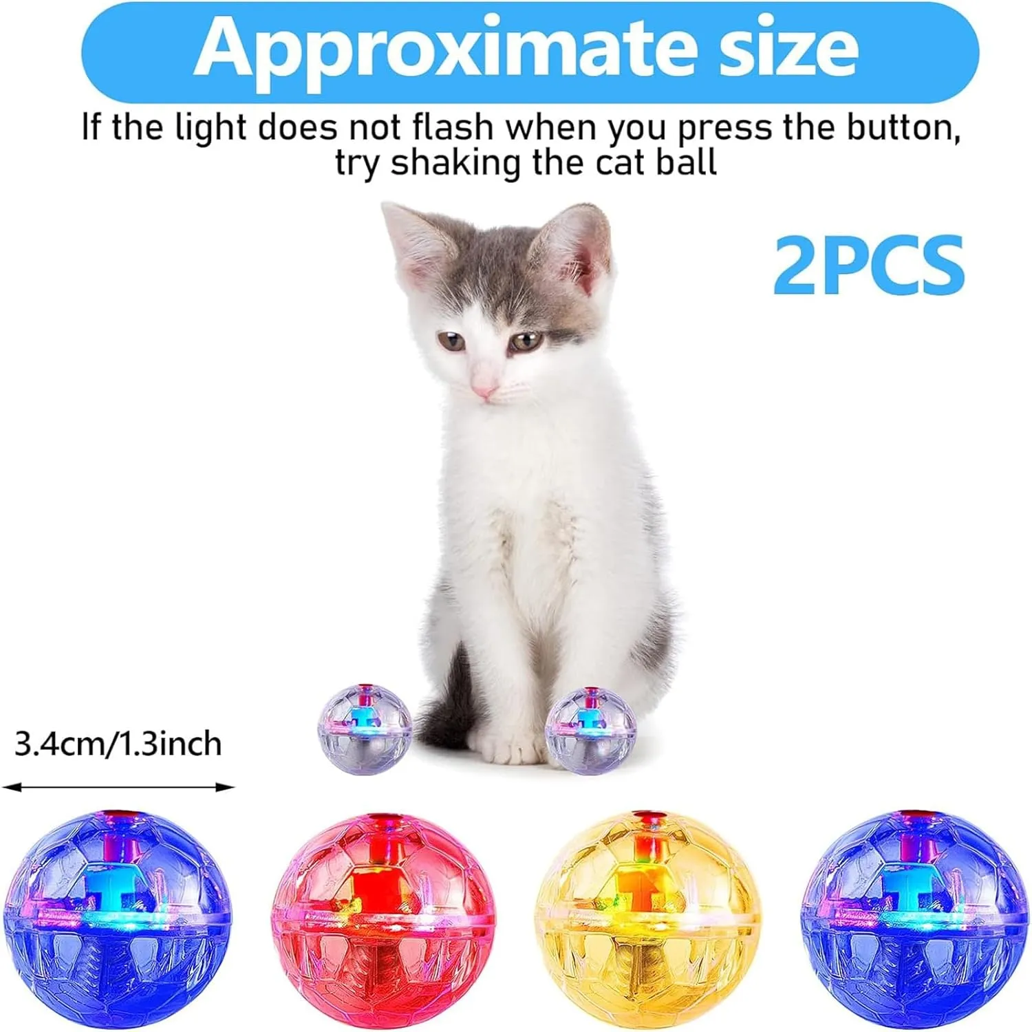 Sratte 2 Pcs Cat Ball Ghost Hunting Light up Cat Balls Toys Motion LED Motion Activated Flash Glowing Lighted Dog Interactive Toys Pet(Clear)