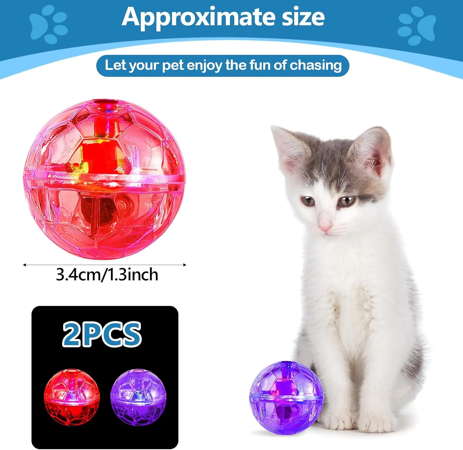 Sratte 2 Pcs Cat Ball Ghost Hunting Light up Cat Balls Toys Motion LED Motion Activated Flash Glowing Lighted Dog Interactive Toys Pet(Pink, Purple)