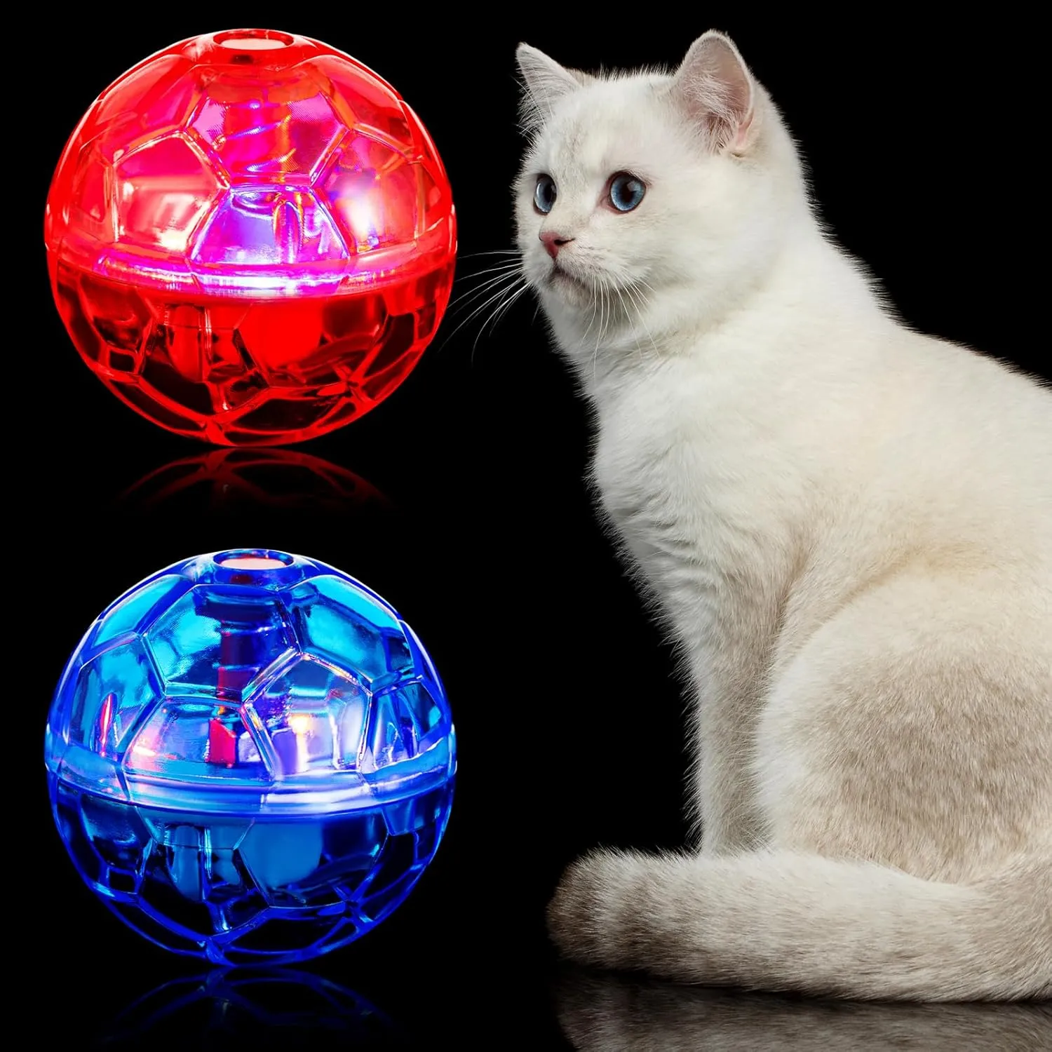 Sratte 2 Pcs Cat Ball Ghost Hunting Light up Cat Balls Toys Motion LED Motion Activated Flash Glowing Lighted Dog Interactive Toys Pet(Rose Red, Light Blue)
