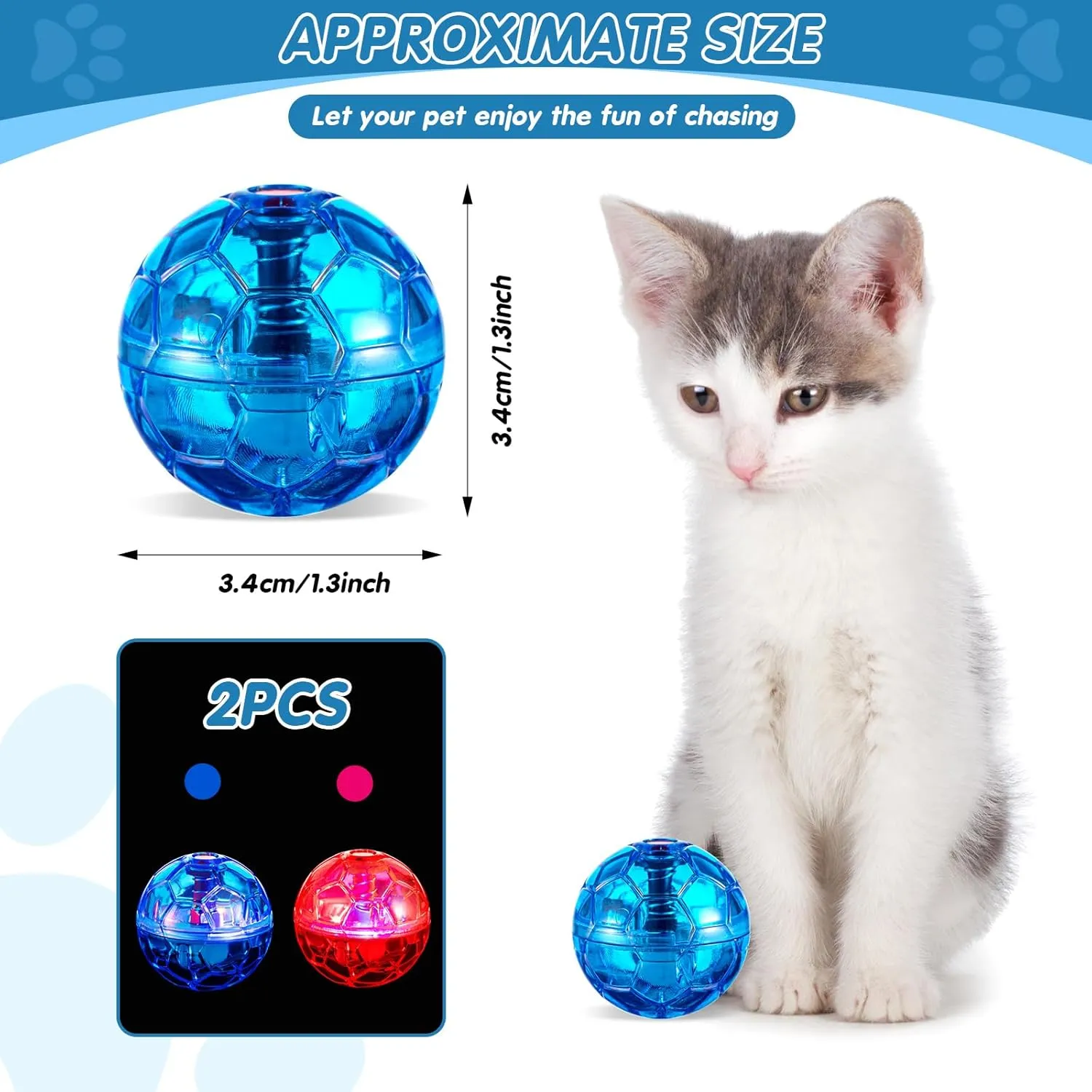 Sratte 2 Pcs Cat Ball Ghost Hunting Light up Cat Balls Toys Motion LED Motion Activated Flash Glowing Lighted Dog Interactive Toys Pet(Rose Red, Light Blue)